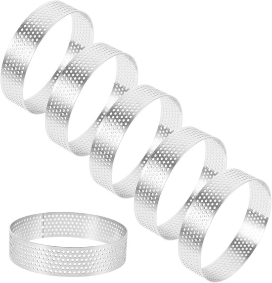 6 Teiliges Set Kuchenform Backring Tortenring Zum Backen Von Kuchen, Torten, Gebäck, Mousse Und Pizza (8 X 2 X 0,08 Cm) Edelstahl Rund, Perforier