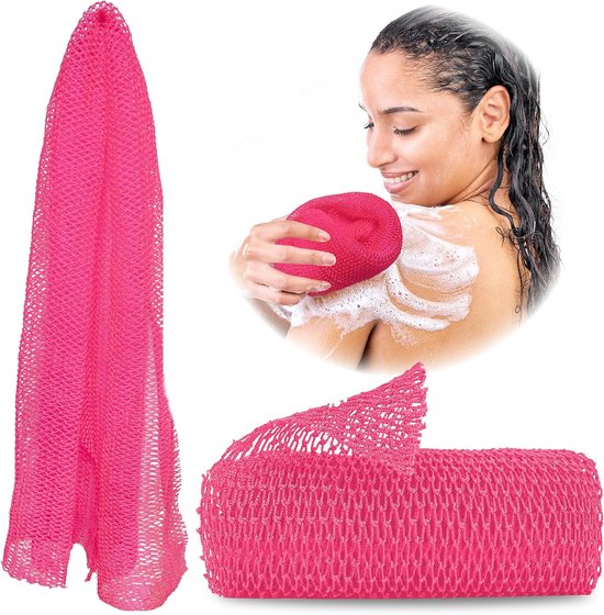 Peeling-badetuch – Langer Schwamm – Badetuch Für Rücken Und Füße – Rosa-rot