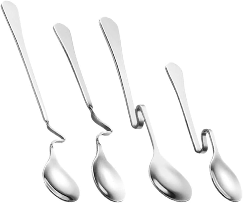 4-teiliges Set – Servierlöffel Aus Edelstahl – Gebogener Griff – Zum Aufhängen – 4 Größen – Für Kaffee, Tee, Marmelade, Honig Und Desserts