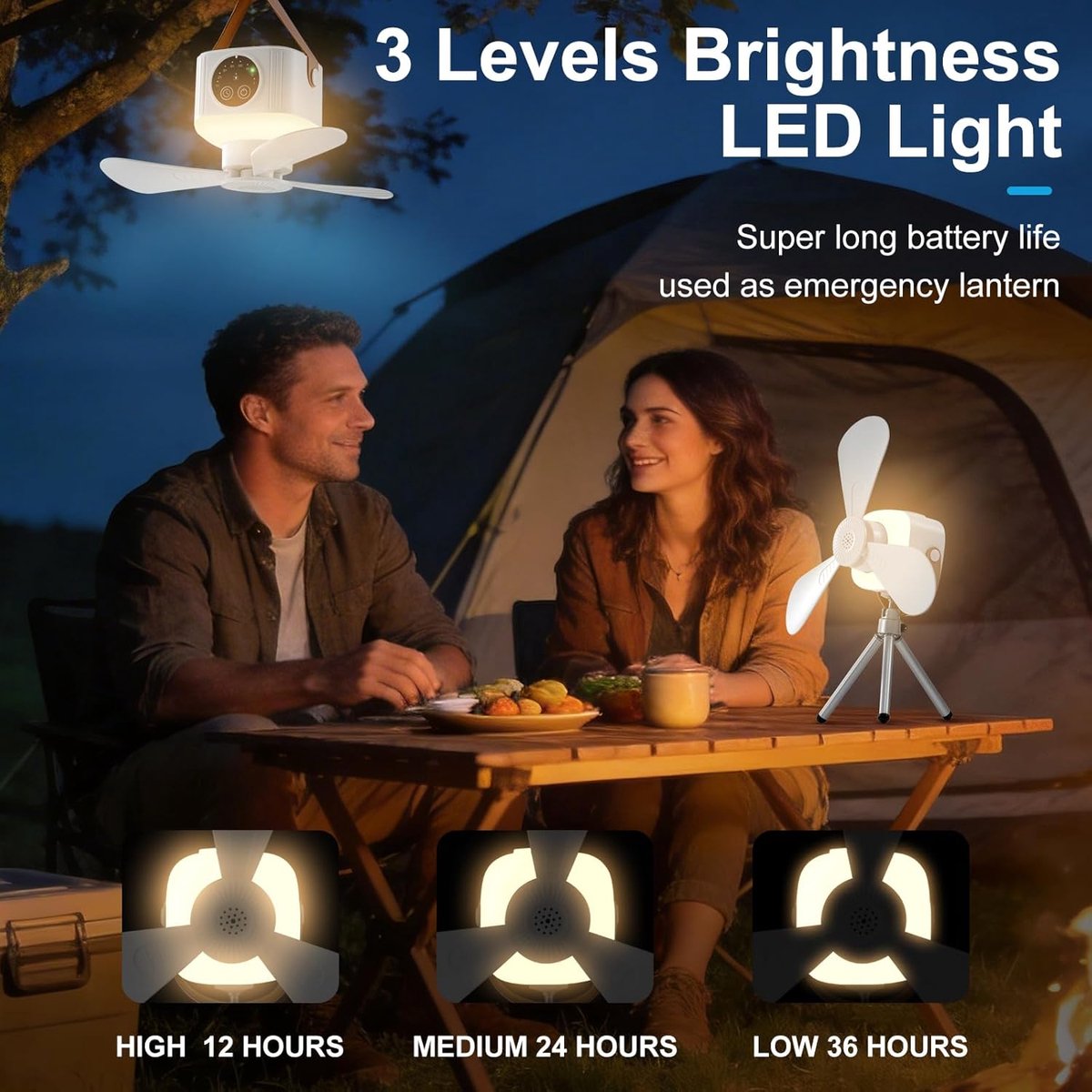 Multifunktionaler Campingventilator Mit Led-beleuchtung – 7200-mah-akku – 360° Drehbar – Mit Fernbedienung Und Timer – Zum Aufhängen Und Aufstellen Geeignet – Tragbarer Zeltventilator Für Camping, Out