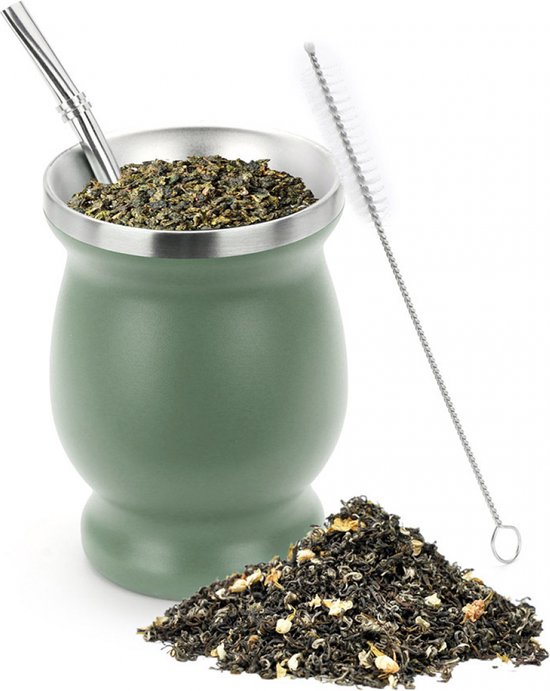 Moderner Yerba-mate-becher – Yerba-mate-starterset – Edelstahl – Doppelwandig – 3-teiliges Set – Becher – Traditionell – Tee – 230 Ml