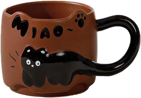 Niedlicher Becher Mit Schwarzer Katze 3d-kaffeebecher Mit Kätzchen Schwanzförmiger Henkel Lustiger Keramikbecher Mit Tiermotiv Geschenk Für Ihre