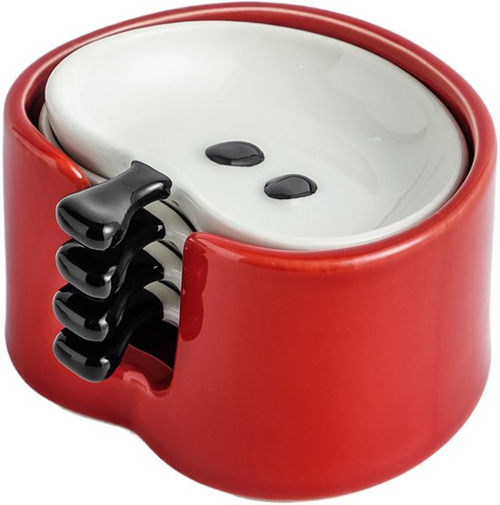 5-teiliges Dip-saucen-set Mit Ständer Wiederverwendbaren Mini-gewürzschalen Apfelförmigen Dip-saucen-schälchen Geeignet Für Saucen Sushi Snacks Weiß
