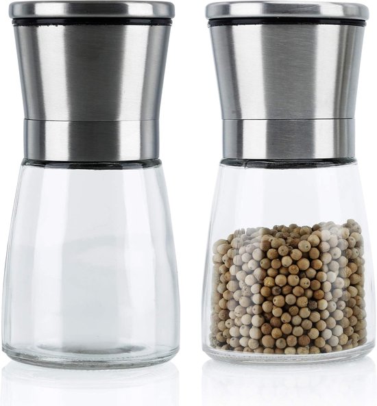 X Transparente Silberne Pfeffermühlen Set Aus Zwei Pfeffermühlen Aus Glas Und Edelstahl Für Die Küche Pfeffermühle Zum Mahlen Von Pfeffer, Salz,
