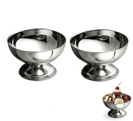 2 Teiliges Eiscreme Set Dessertschale Edelstahl Eiscremeschale Edelstahlbecher Metall Dessertbecher Puddingbecher Mit Boden Leicht Zu Reinigen Fü