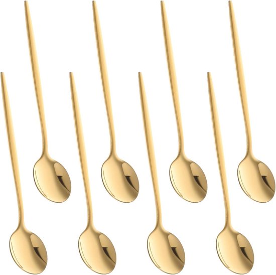 8 Teiliges Set Goldener Dessertlöffel, Kaffeelöffel Aus Edelstahl, Elegant Und Spülmaschinenfest