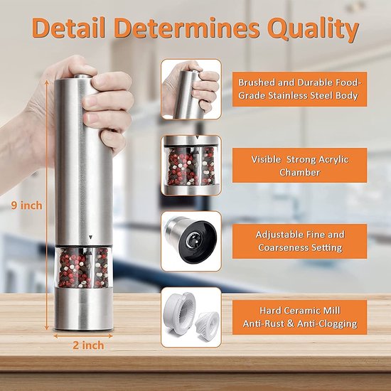 Salz Und Pfeffermühlen Set Gewürzmühle Mahlgrad Einstellbar Elektrisches Salz Und Pfeffermühlen Set Pfeffermühle Edelstahl Geschenk Restaurantqua