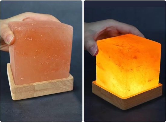 Usb Himalaya Salzlampe Mit Warmem Licht, Stimmungsvolle Dekorative Salzlampe Mit Massivholzsockel, Natürliches Kristallstein Nachtlicht, Handgefe