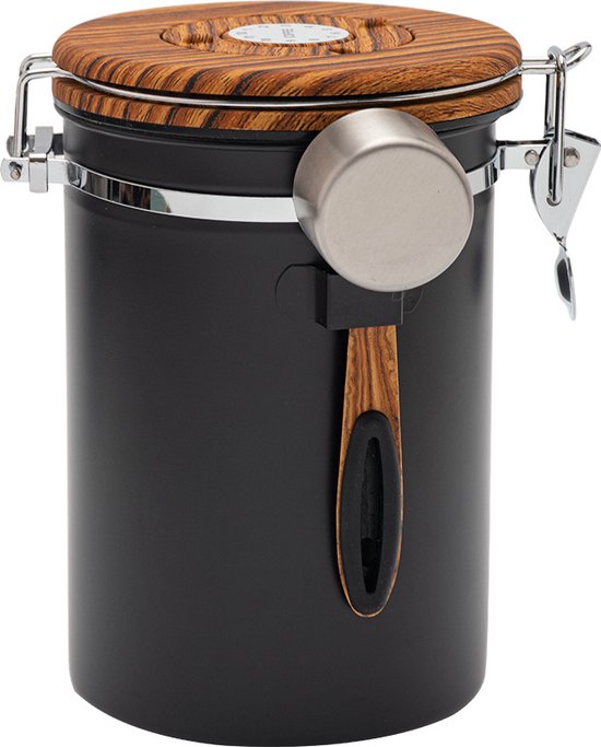 Kaffeedose 1 8 L Aufbewahrungsdose Für Kaffee Luftdichte Kaffeedose Mit Co Auslass Holzoptik Für Kaffee Kaffeebohnen Tee Zucker Etc Co Belüftung 1,8 L