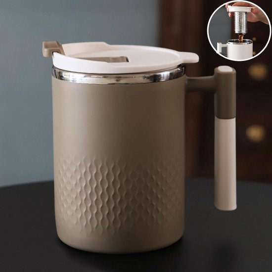 Thermobecher Für Kaffee Unterwegs, Isolierter Reisebecher, 450 Ml, Edelstahl Und Pp-kunststoff, Khaki