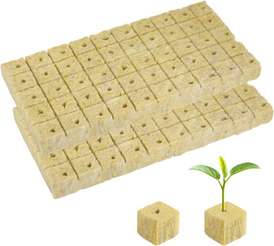 2 Platten Aus Steinwoll Anzuchtblöcken (insgesamt 100 Stück, 25x25x25 Mm Pro Würfel), Nährstoffblöcke Für Hydrokultur, Keimung Und Vermehrung Von