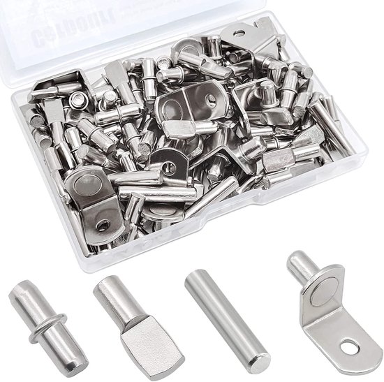 104-teiliges Regalhalterungsset – 4 Ausführungen, Vernickelte Regalhalterungen Für Bücherregale, Küchenschränke Und Kleiderschränke (5 Mm Und 1/4 Zoll)