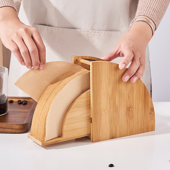Kaffeefilterhalter Aus Bambus, Nachhaltiger Ständer Mit Spender Für Quadratische, Konische Und Flache Filterpapiere Für Pour Over Kaffee
