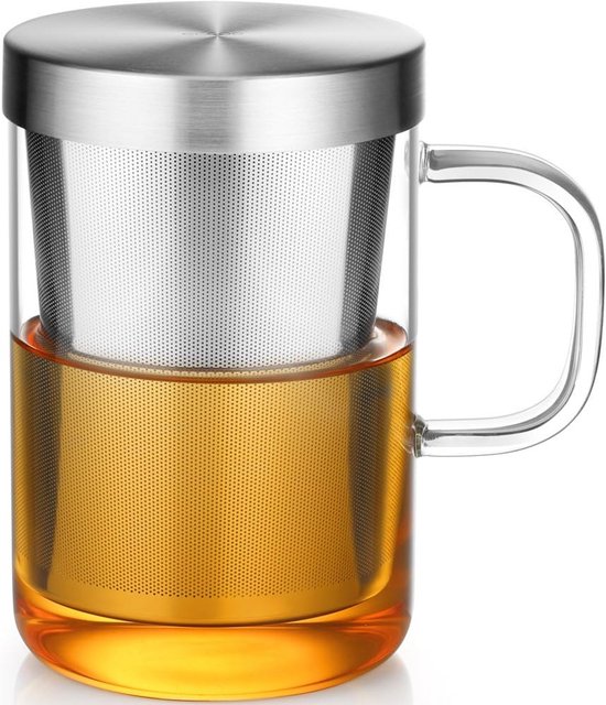 Teeglasbecher Mit Edelstahlsieb Und Bambusdeckel – 500 Ml