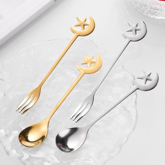 4 Edelstahllöffel Mit Stern Und Mondmotiv, Mini Espressolöffel Zum Umrühren, Mischen Und Servieren Bei Teepartys, Für Desserts Und In Restaurants