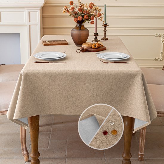 Tischdecke In Leinenoptik, Waschbar, Wasserdicht, Für Esszimmer, Garten, Partys, Hochzeiten Oder Zuhause, 140 X 140 Cm Cremeweiß