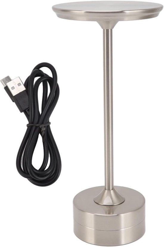 Tragbare Usb Tischlampe Aus Metall Wiederaufladbare Tischlampe 3 Helligkeitsstufen Led Tischlampe Für Schlafzimmer Restaurant, Outdoor Bar Silber