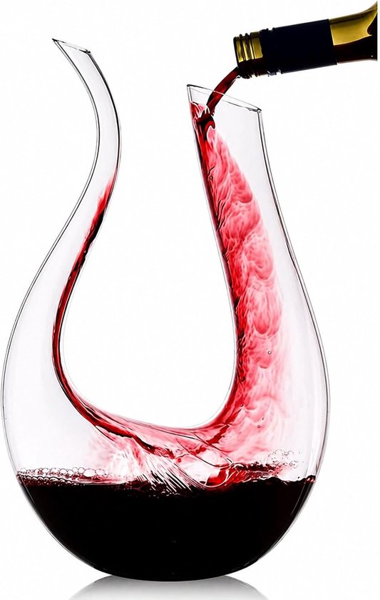 100 % Bleifreie, U-förmige Weinkaraffe – Mundgeblasenes Kristallglas – 1,2 Liter