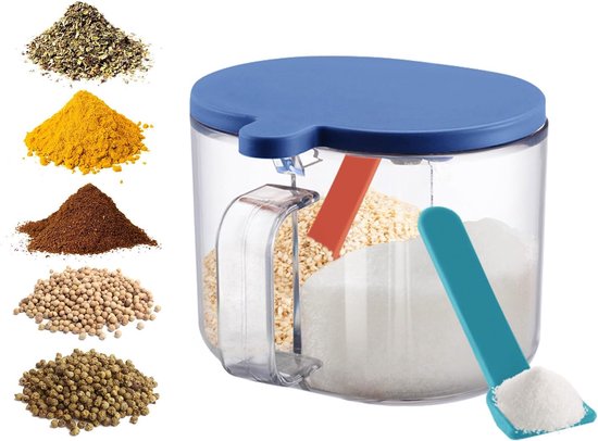 Große Gewürzbox Gewürzgläser Mit 2 Fächern Gewürzbox Set Küchengewürzgläser 2 Fächer Mit Deckel Und 2 Löffeln Für Gewürze, Salz Und Zucker In Der