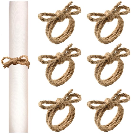 Dailygoods Handgefertigte Serviettenringe 6er Set Jute Rustikaler Stil Tischdekoration Boho Gemütliches Design Tischaccessoires
