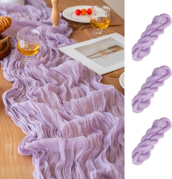 Tischläufer 3 Teilig Plissierte Tischläufer Fliederfarbene Tischdecken Aus Käsetuch 90 X 300 Cm Für Den Täglichen Gebrauch, Partys Und Hochzeitsd