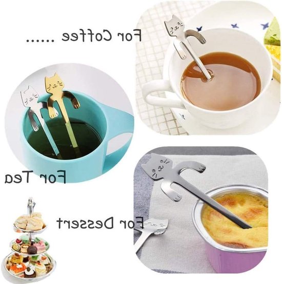 Dailygoods – Katzenförmiger Kaffeelöffel – Edelstahl 304 – 6-teilig – Dessertlöffel – Teelöffel – Geeignet Für Zucker Und Sahne