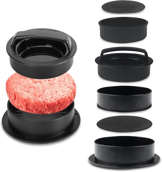 3-in-1 Profi-hamburgerpresse Mit Antihaftbeschichtung – Abs-griff – Für Leckere Hamburger, Patties, Cheeseburger, Fleischbällchen Und Grillgerichte