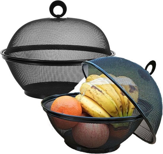 Obst- Und Gemüsebehälter Aus Metall Mit Deckel Und Fliegenschutz – 2er-set