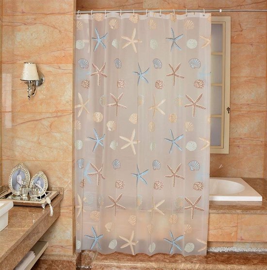 Duschvorhangfutter Mit Seesternmotiv Wasserdicht Umweltfreundlicher Peva-badezimmervorhang Fleckenabweisend Mit Rostfreien Metallringen 72 X 72 B