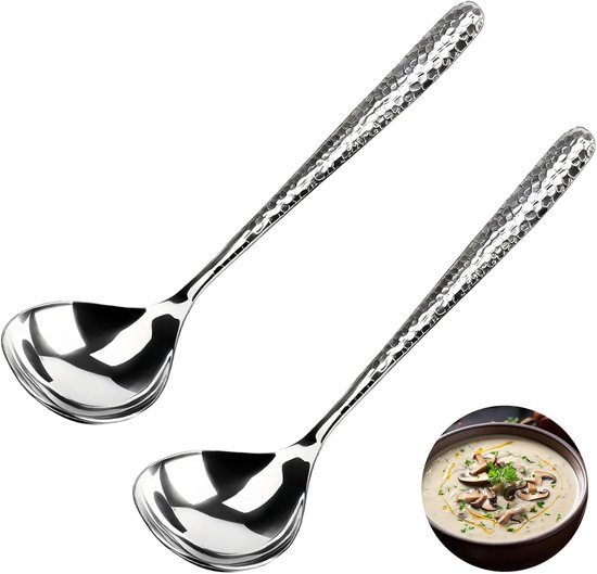 2 Tiefe, Abgerundete Löffel, Große Edelstahllöffel, Spülmaschinenfest, Perfekt Für Frühstücksflocken, Brühe, Milchsuppe Und Gäste Beim Abendessen