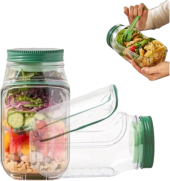 Salatbehälter Mit Gabel Offener Salatbehälter Auslaufsicheres Salatglas Aus Kunststoff Tragbarer Salatbehälter Snackbox Mit Deckel Für Zuhause, I
