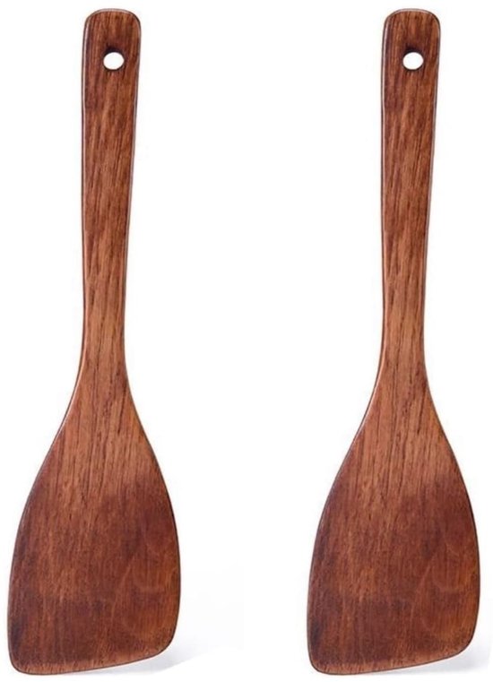 Dailygoods Küchenspatel Aus Massivholz Kochutensil 33 Cm Antihaftbeschichtung Ergonomischer Griff Langlebig 2 Teilig Kochlöffel