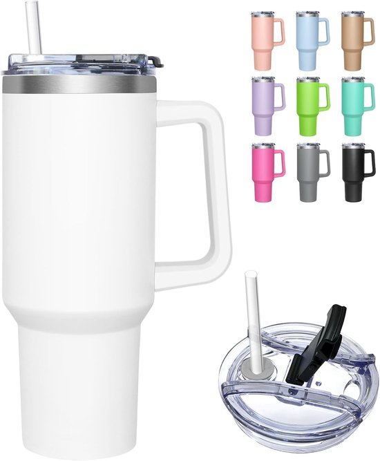 Thermobecher Mit 2 In 1 Deckel, 1180 Ml Isolierbecher Aus Edelstahl Für Heiße Und Kalte Getränke