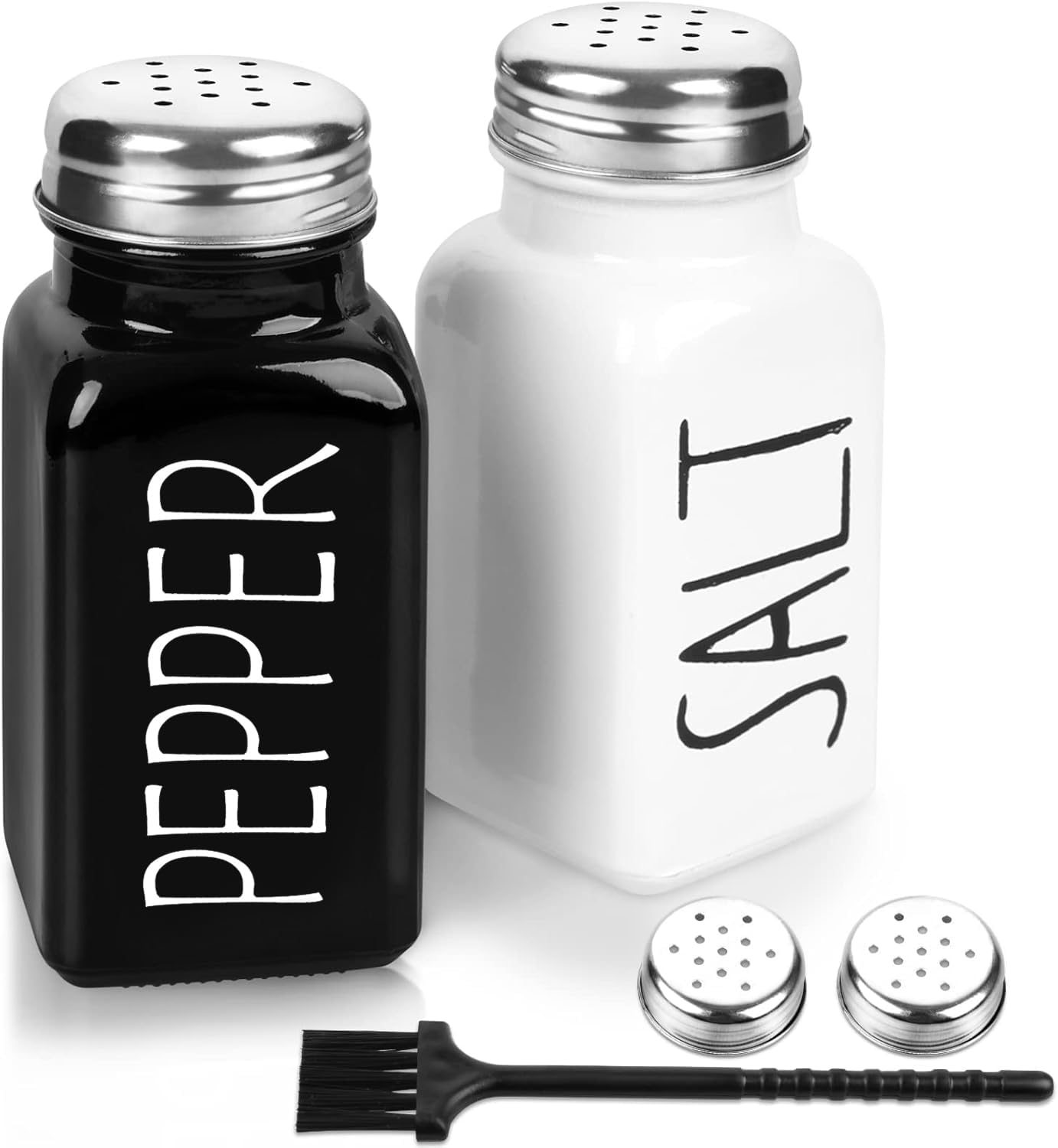 2-teiliges Salz- Und Pfefferstreuer-set Aus Glas – Deckel Aus Edelstahl, Landhausstil In Schwarz Und Weiß