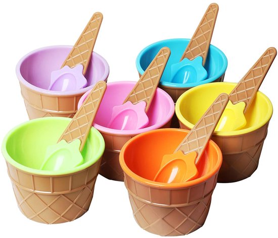 6 Teiliges Eiscreme Dessertschalen Set Mit Löffeln In Verschiedenen Farben Dieses 6 Teilige Set Aus Kunststoff Mit Waffelmuster In Fröhlichen Far