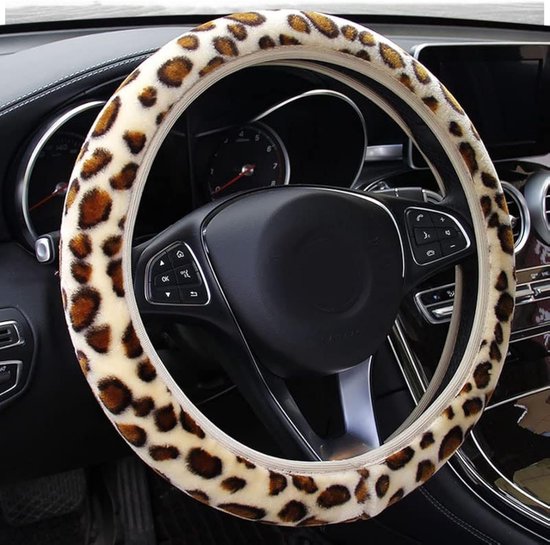 Universeller, Rutschfester Und Wärmender Lenkradbezug Für Den Winter Flauschiger Plüsch Lenkradschutz Leopard Passend Für Die Meisten Autos Mit 3