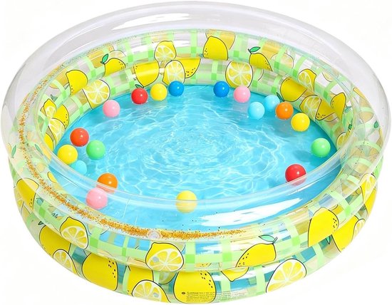 Aufblasbares Rundes Kinderbecken Mit Zitronenmuster Und Glitzerdetails 3 Luftringe Kompaktes Pvc-gartenbecken Für Sommerliches Wasser Und