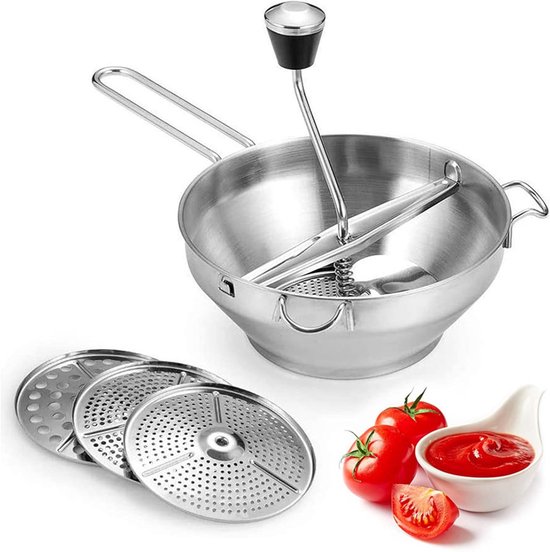 Dailygoods Manueller Fleischwolf Edelstahl 3 Austauschbare Scheiben Rutschfester Griff Für Tomatensoße/marmelade Maße: 33 X 20 Cm Kartoffelstampf