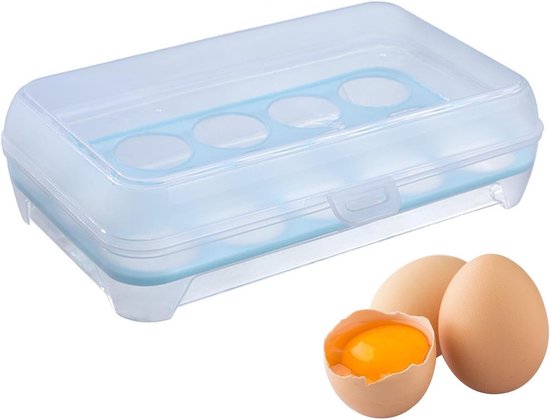 Transparenter Eierkarton Mit Deckel Für 16 Eier, Blaue Innenauskleidung – Stapelbarer Kühlschrank-eierkarton, Bpa-frei, Mit Verschlussclip, 24 X 15 Cm