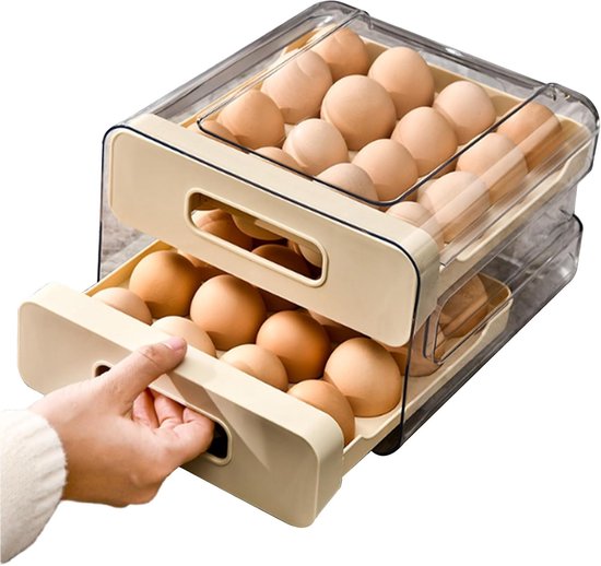 2-stöckiger Eierhalter Mit Tablettsystem Für 32 Eier – Transparent, Bpa-frei, Cremefarben, Mit Griffen, 22,5 X 21,5 X 13 Cm