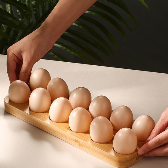 Eierhalter Aus Bambus Für 12 Eier – Natürliches Holztablett, Küchenaufbewahrung, 30 X 11 X 2 Cm