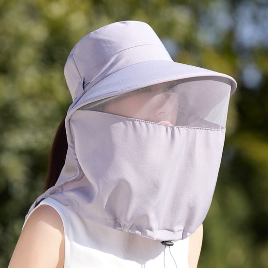 Hellgrauer Sonnenhut Mit Vollständigem Gesichts-, Nacken- Und Insektenschutz – Atmungsaktives Netzgewebe, Extra Breites Visier Und Uv-schutz