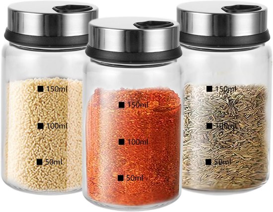 3 Gewürzgläser Mit Schraubverschluss – 200 Ml Mit 4 Verschiedenen Öffnungen Für Gewürze, Ideal Für Küche Und Grill