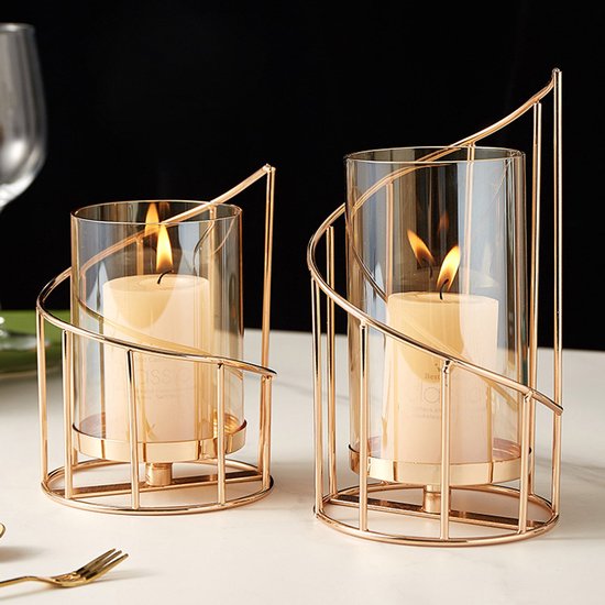 Metallkerzenständer Set (2 Teilig) Kerzenständer Mit Glassäule Dekorative Goldene Teelichter Für Wohnaccessoires, Tischdekoration Und Tischdekora
