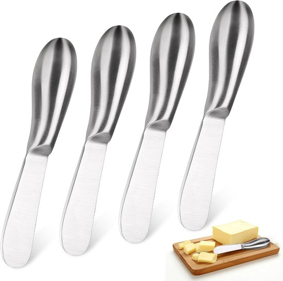 Set Aus 4 Kleinen Buttermessern Aus Edelstahl Mit Den Maßen 13,5 X 2,4 Cm, Für Butter, Käse, Desserts Und Gebäck, Mit Robustem Und Langlebigem De
