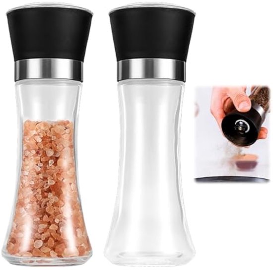 Set Mit 2 Salz Und Pfeffermühlen 190 Ml Verstellbare Glas Und Edelstahl Keramikmühlen Für Pfeffer, Salz, Chili Und Andere Gewürze