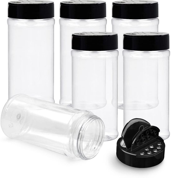 6er-packung Gewürzbehälter Aus Kunststoff 170 Ml Mit Schwarzen Deckeln Transparente Sichere Kunststoffflaschen Mit Streudeckeln Zur Aufbewahrung