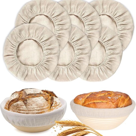 Set Mit 6 Runden Stoffeinlagen Für Reiskörbe Zum Brotbacken, Wiederverwendbare Leinenhülle Für Reiskörbe Zum Sauerteigbrotbacken Und Für Andere Backwaren.