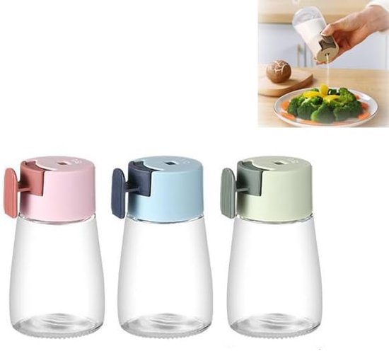 3 Teiliges Salzstreuer Set Aus Glas (rosa/blau/mintgrün), Gewürzdosen Mit Präziser Portionierung Und Druckknopf Für Salz, Zucker, Kräuter Und Pul