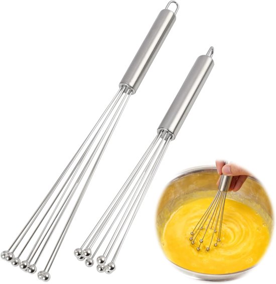 Set Mit 2 Edelstahl-rührbesen Mit Kugelspitze (25 Cm Und 30 Cm), Professionelle Handmixer Für Teige, Schlagsahne, Soßen Und Zum Backen.